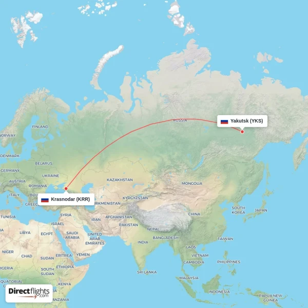 Krasnodar - Yakutsk direct flight map