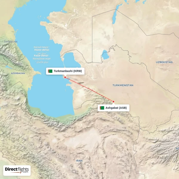 Turkmanbashi - Ashgabat direct flight map