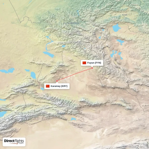 Karamay - Fuyun direct flight map