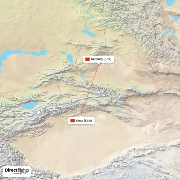 Karamay - Kuqa direct flight map