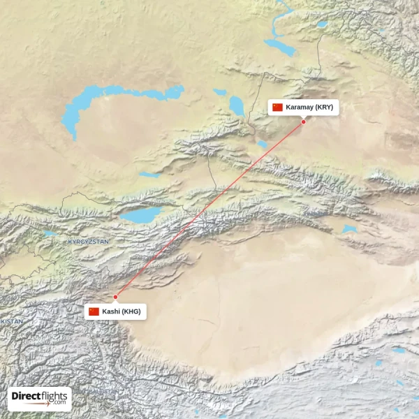 Karamay - Kashi direct flight map