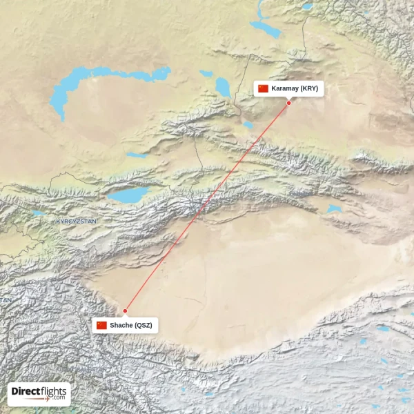 Karamay - Shache direct flight map