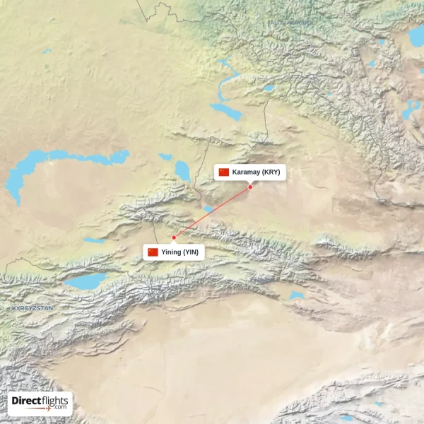 Karamay - Yining direct flight map