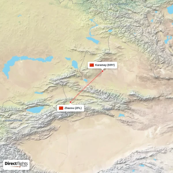 Karamay - Zhaosu direct flight map