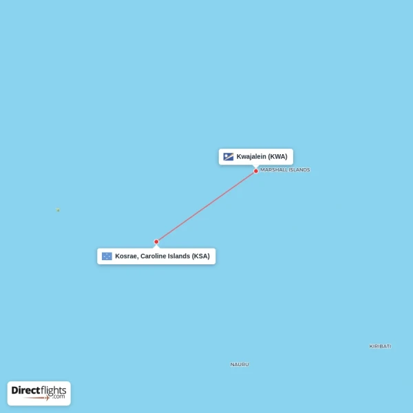Kosrae, Caroline Islands - Kwajalein direct flight map