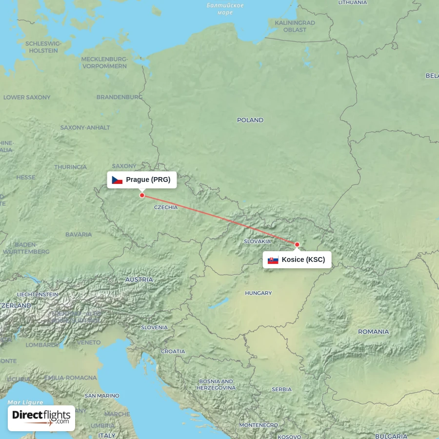 KSC - PRG route map