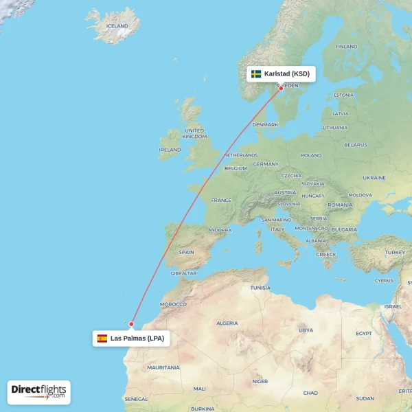 Karlstad - Las Palmas direct flight map