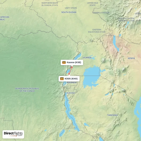 Kasese - Kihihi direct flight map