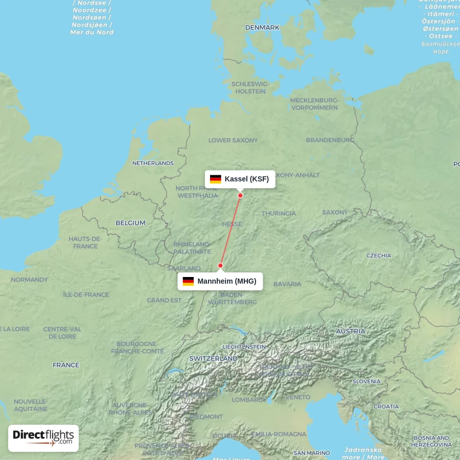 KSF - MHG route map