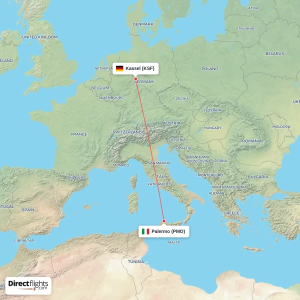 Kassel - Palermo direct flight map