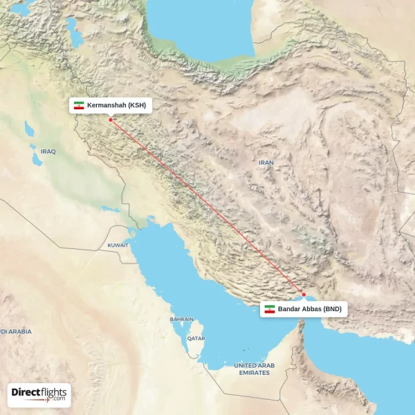 Kermanshah - Bandar Abbas direct flight map