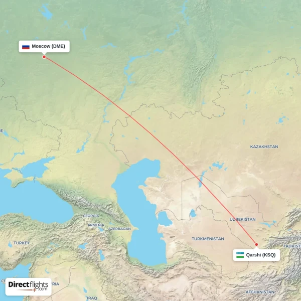 Qarshi - Moscow direct flight map