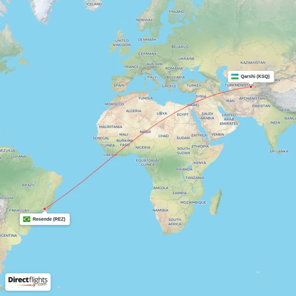 Qarshi - Resende direct flight map