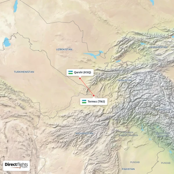 Qarshi - Termez direct flight map