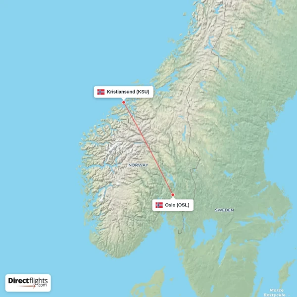 Kristiansund - Oslo direct flight map