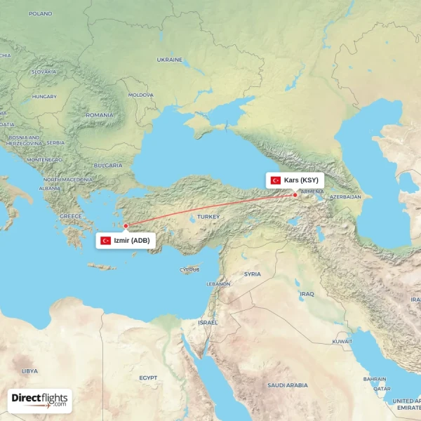 Kars - Izmir direct flight map