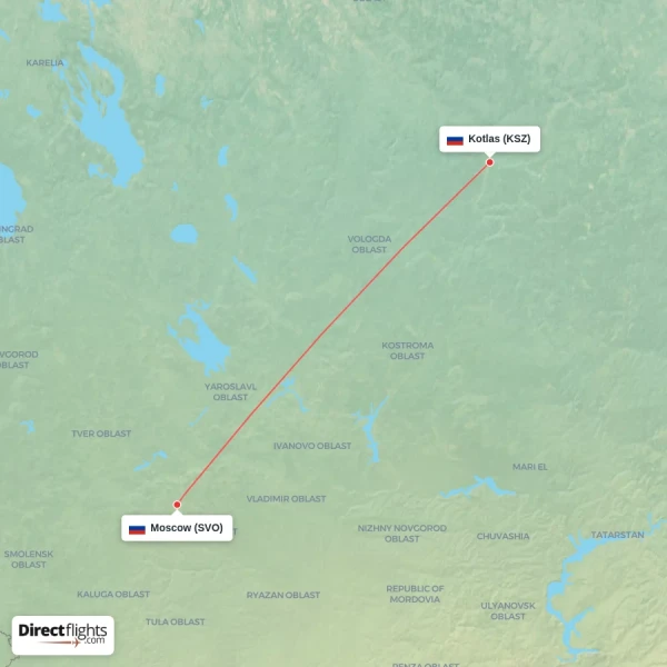Kotlas - Moscow direct flight map