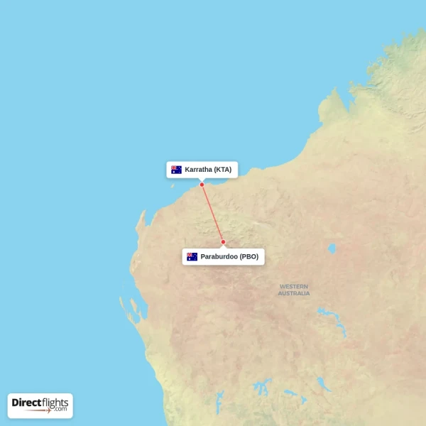 Karratha - Paraburdoo direct flight map