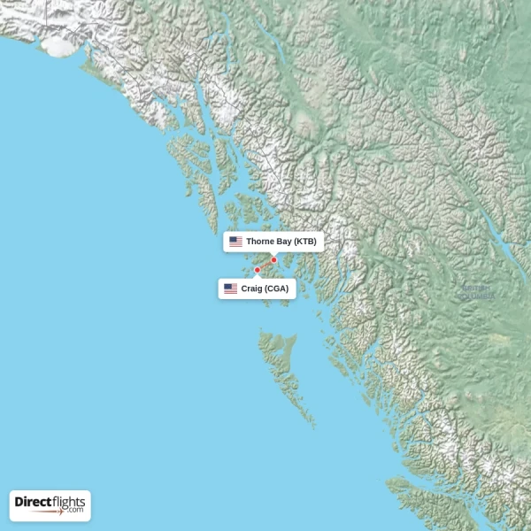 Thorne Bay - Craig direct flight map