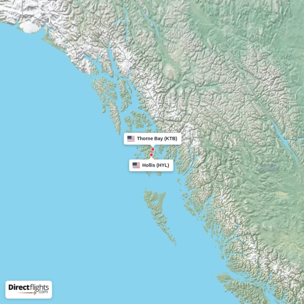 Thorne Bay - Hollis direct flight map