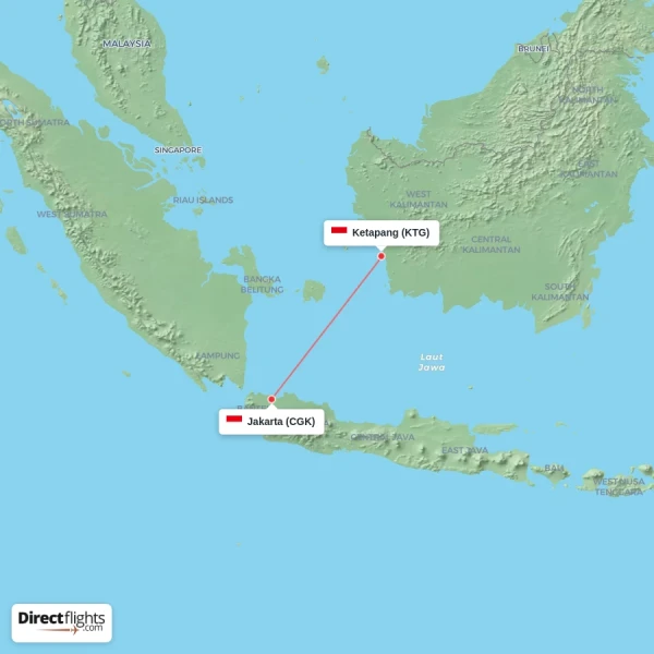 Ketapang - Jakarta direct flight map