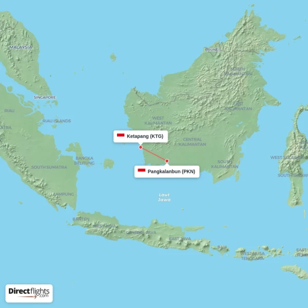 Ketapang - Pangkalanbun direct flight map