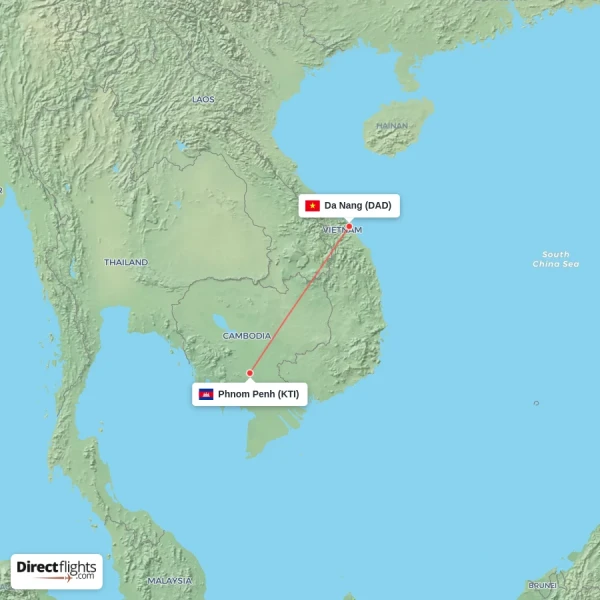 Phnom Penh - Da Nang direct flight map