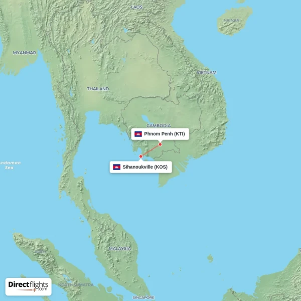 Phnom Penh - Sihanoukville direct flight map
