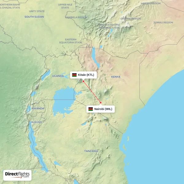 Kitale - Nairobi direct flight map