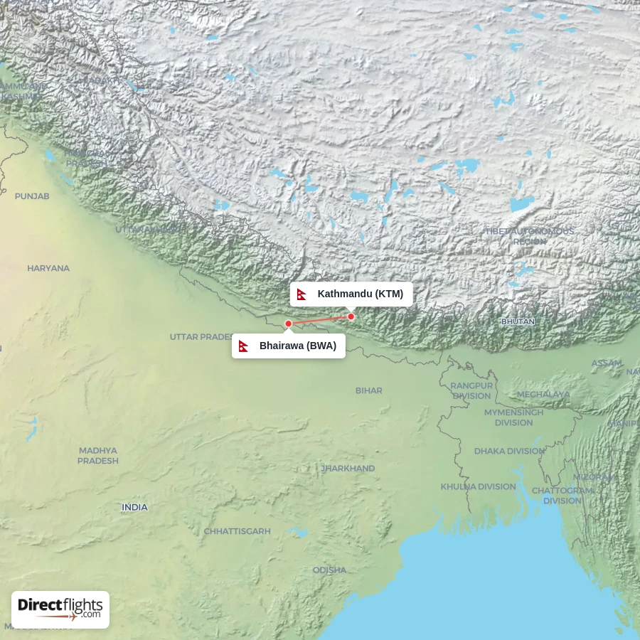 KTM - BWA route map