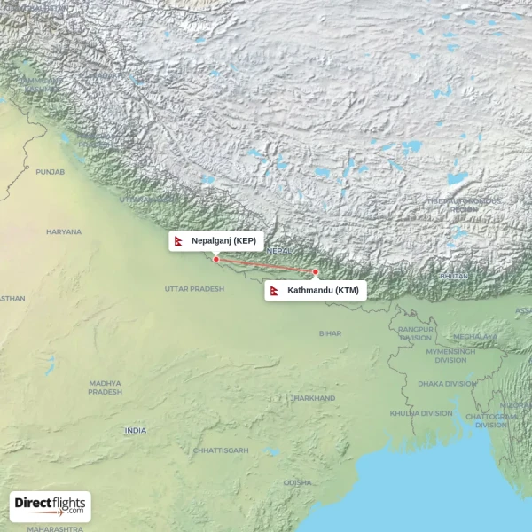 Kathmandu - Nepalganj direct flight map