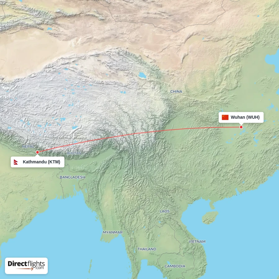 KTM - WUH route map