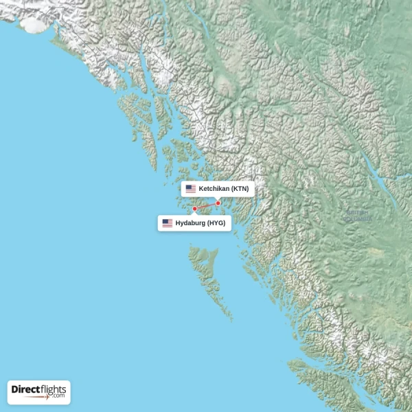 Ketchikan - Hydaburg direct flight map