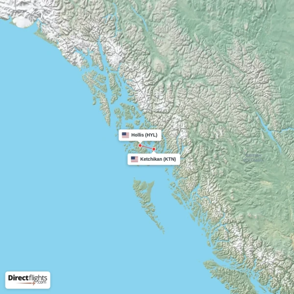 Ketchikan - Hollis direct flight map