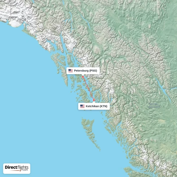 Ketchikan - Petersburg direct flight map