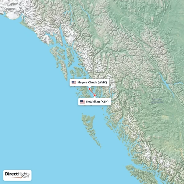 Ketchikan - Meyers Chuck direct flight map
