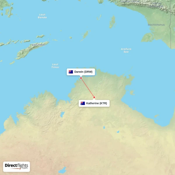 Katherine - Darwin direct flight map