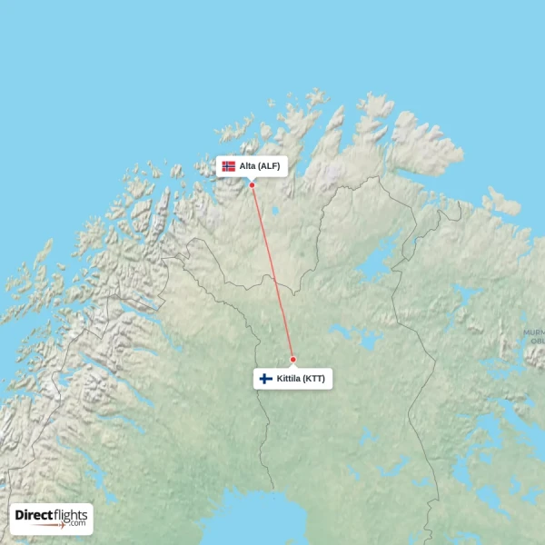 Kittila - Alta direct flight map