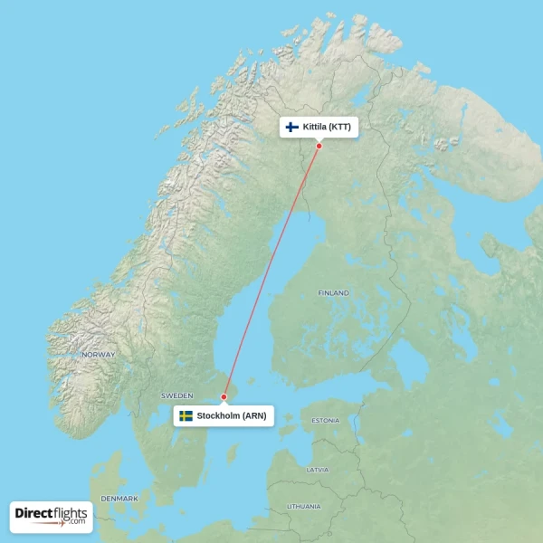 Kittila - Stockholm direct flight map
