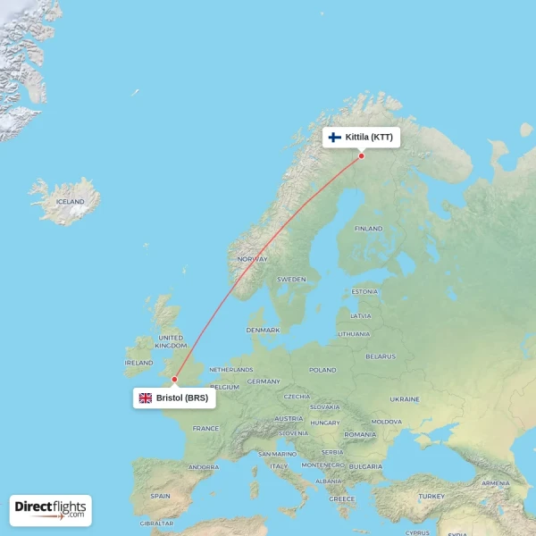 Kittila - Bristol direct flight map