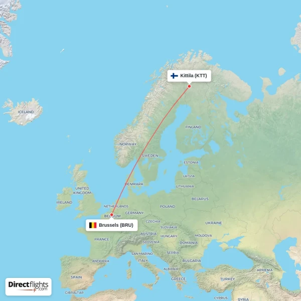 Kittila - Brussels direct flight map