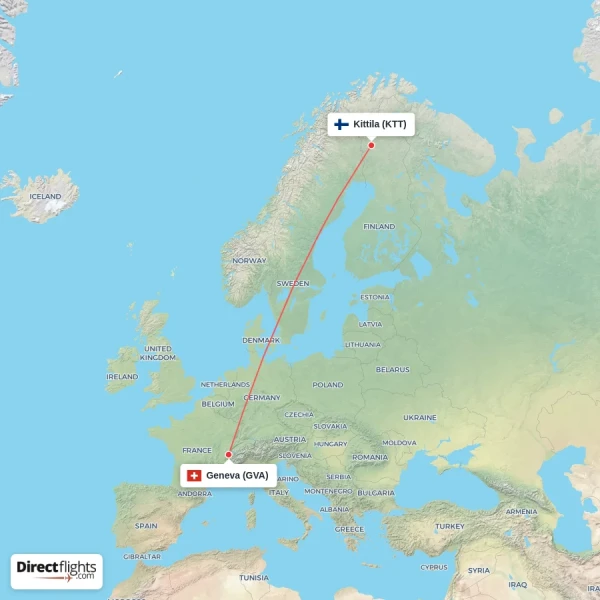 Kittila - Geneva direct flight map