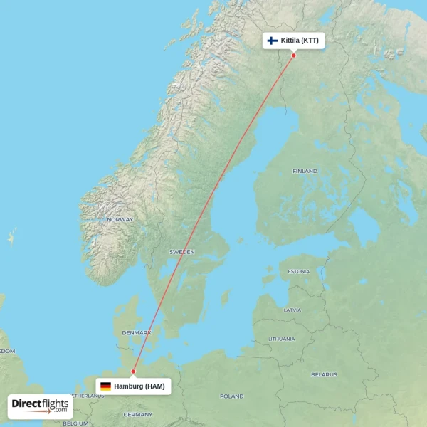 Kittila - Hamburg direct flight map