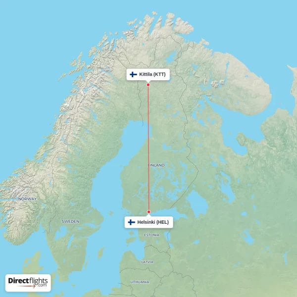 Kittila - Helsinki direct flight map