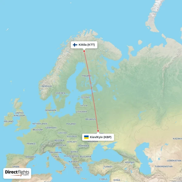 Kittila - Kiev/Kyiv direct flight map
