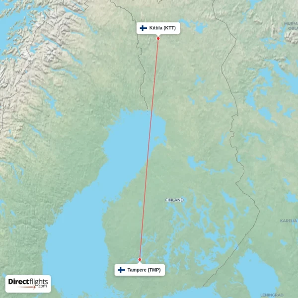 Kittila - Tampere direct flight map