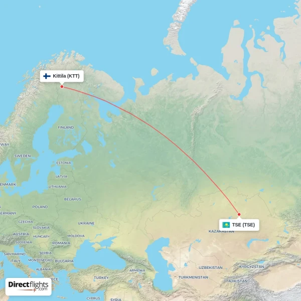 Kittila - TSE direct flight map