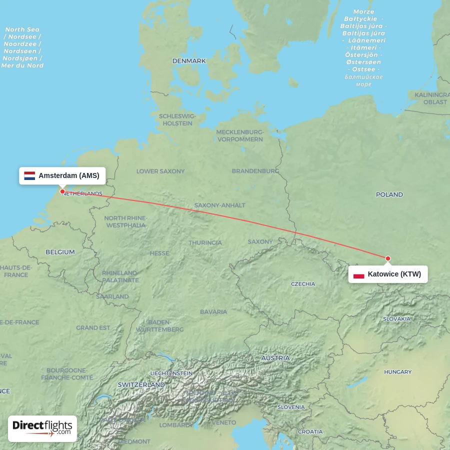 KTW - AMS route map