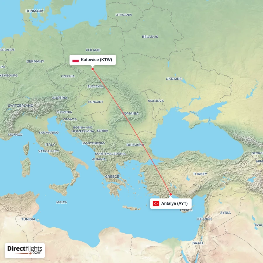 KTW - AYT route map