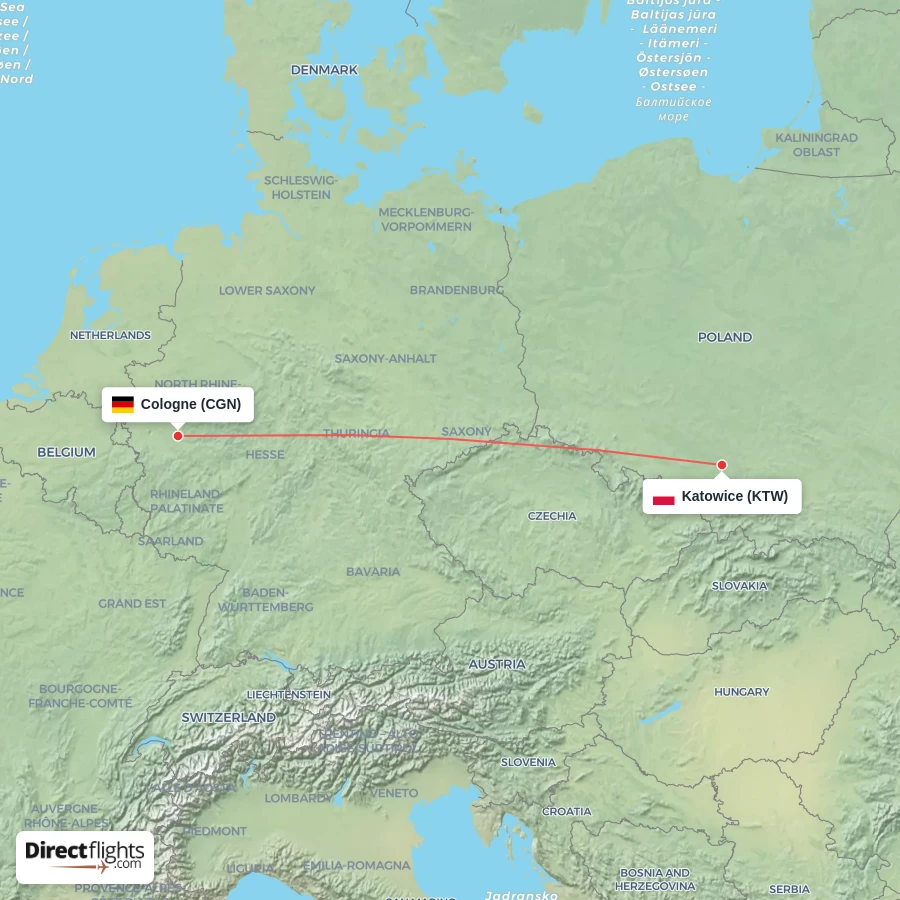 KTW - CGN route map
